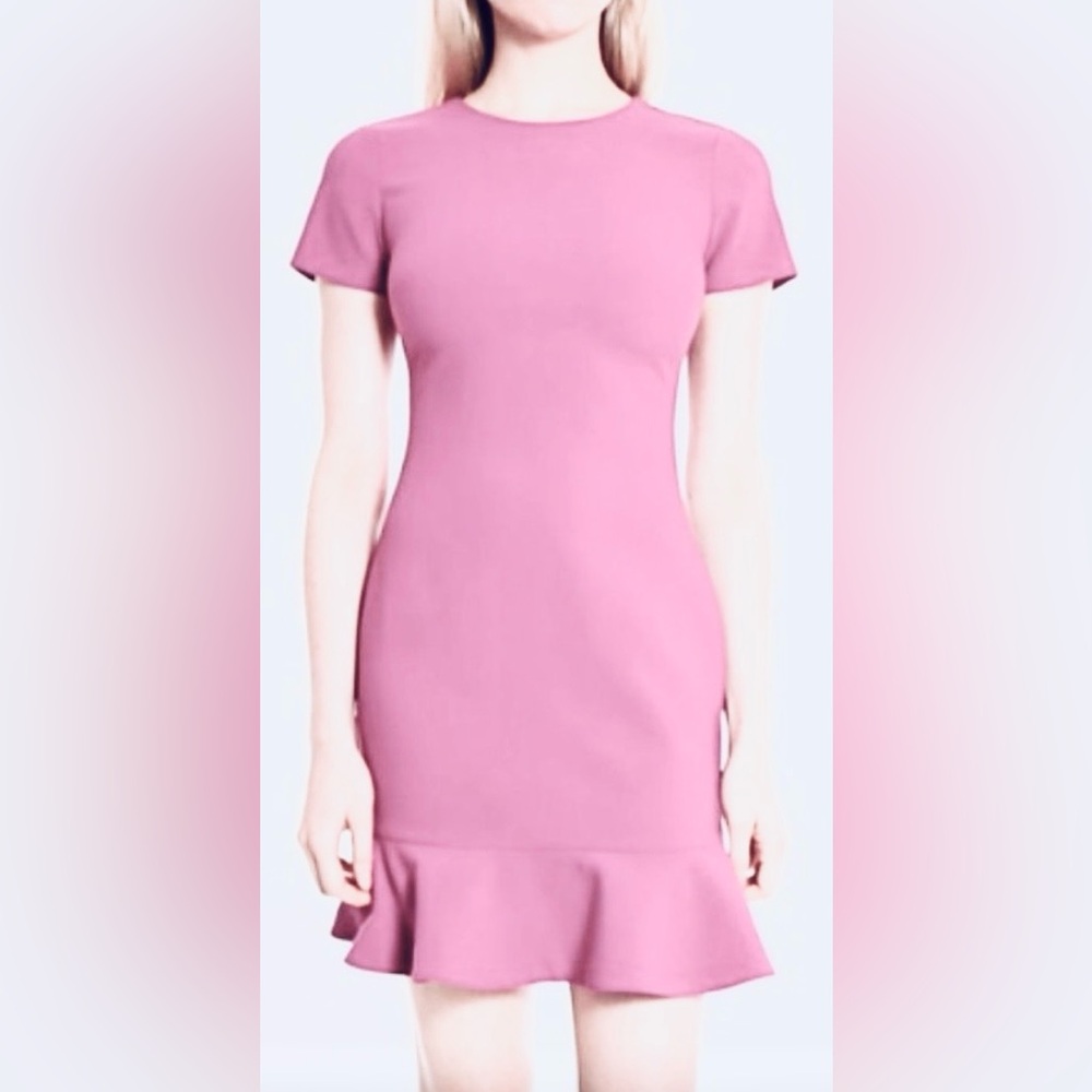 Likely Beckett Mini Dress Stretchy Ruffled Hemline Short Sleeve in Pink size 6
